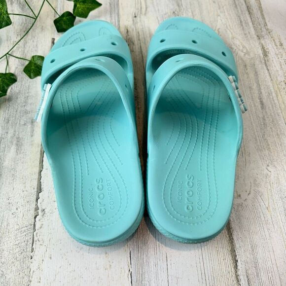 Crocs Classic Slide M11 Sandals Blue Slip On Double Strap Flats Shoes - Picture 4 of 7